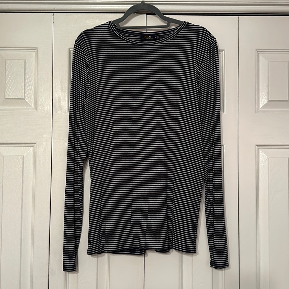 Polo Ralph Lauren Navy and White Striped Long Sleeved T-shirt